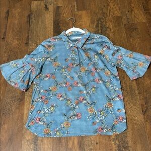 Oilily Blue Floral Button-Down Shirt
